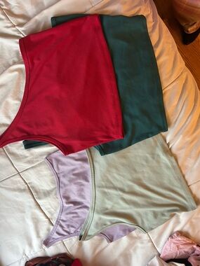 Set of Four Ribbed Cropped Tank Tops - Red, Teal, Lavender, Sage